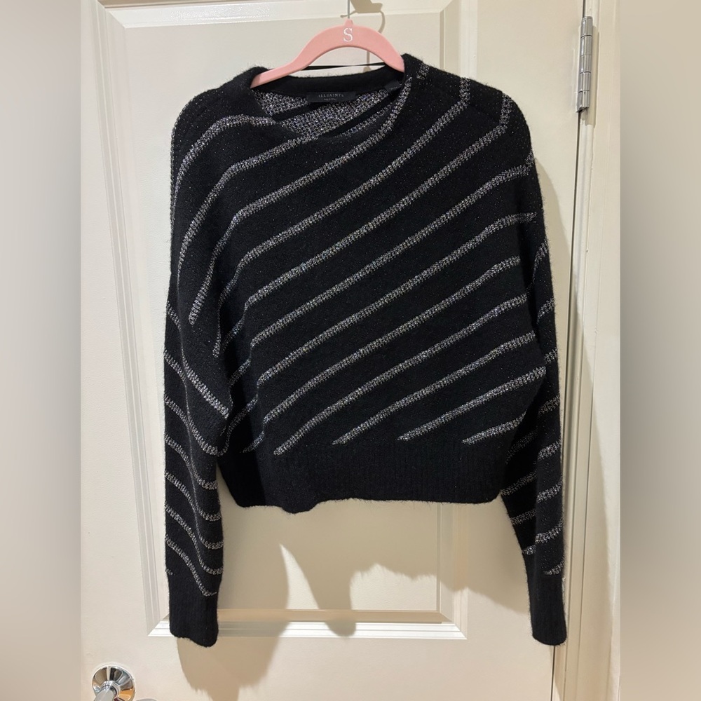 AllSaints size medium black and tinsel silver alpaca sweater